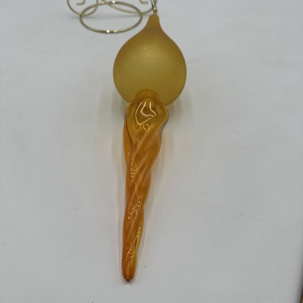 Vintage Blown Glass Teardrop Ornament Gold Amber Large 13" Long Murano Style